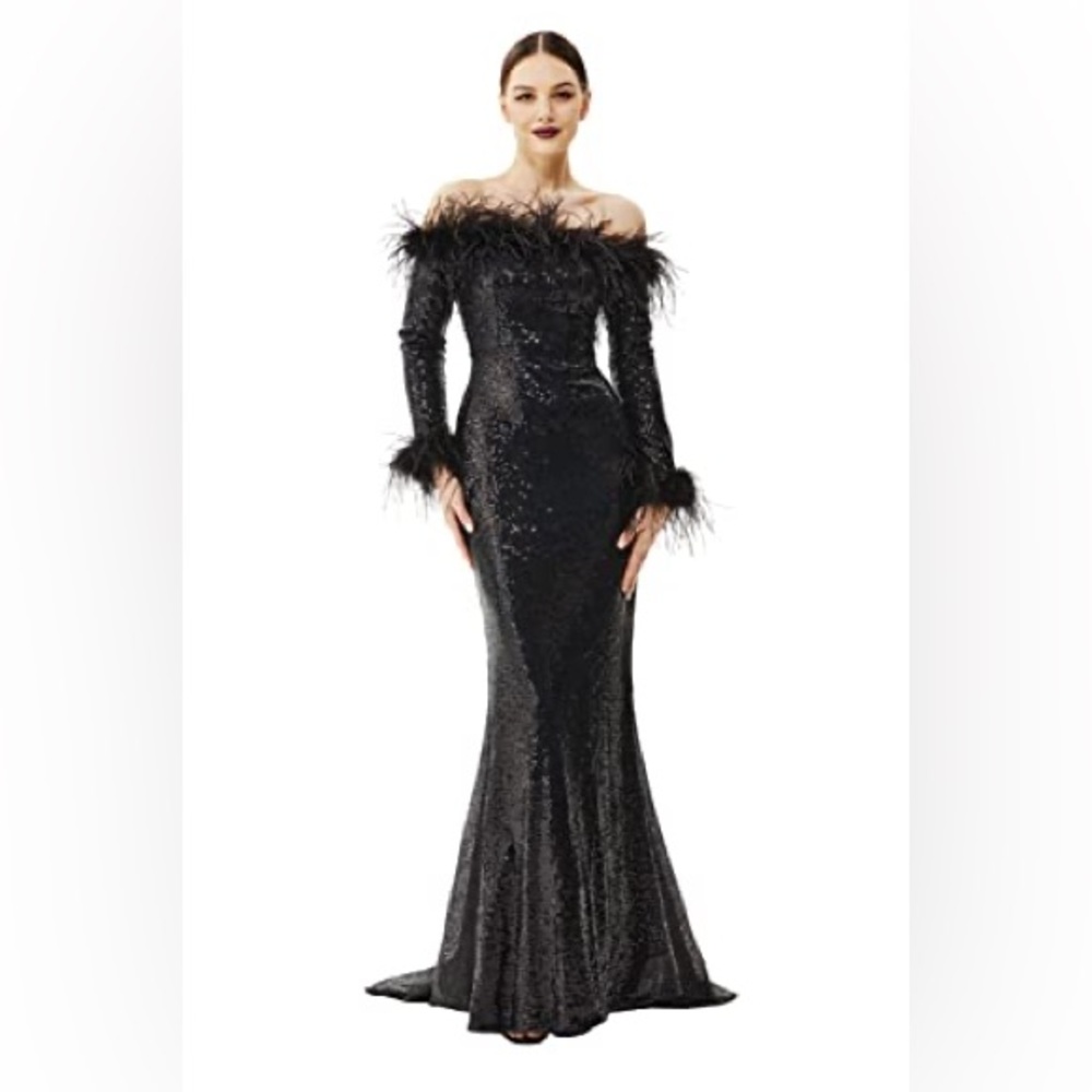 Glamorous Black Sequin Off-Shoulder Dress